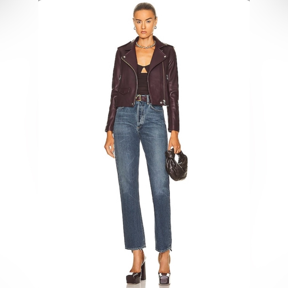 IRO Ashville Leather Biker Jacket In Wine. Size 36/4